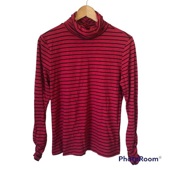 Striped Ruched Turtleneck Shirt Layering Piece Fall Winter Minimalist Retro - Picture 1 of 11